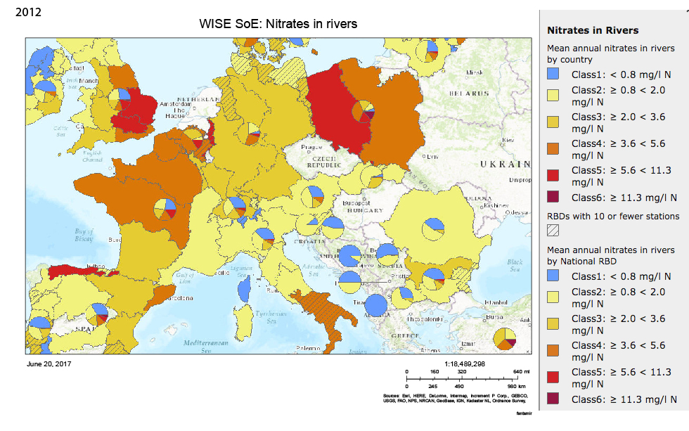 Nitrates rivières Europe 2012