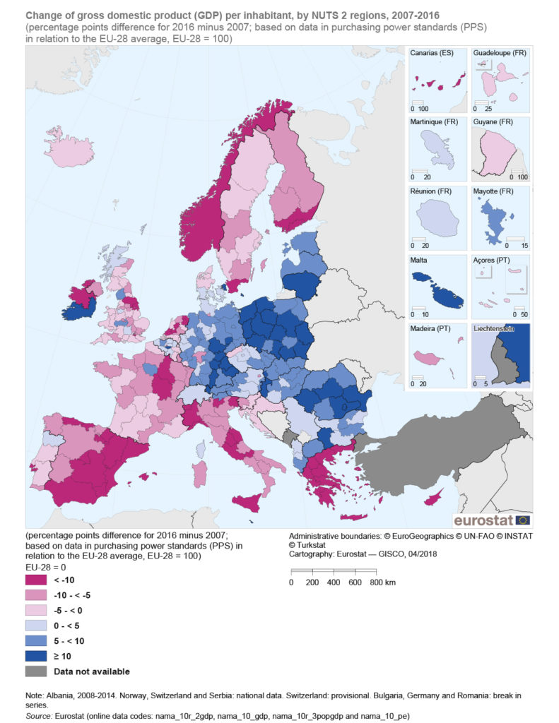 Carte evolution PIB UE28